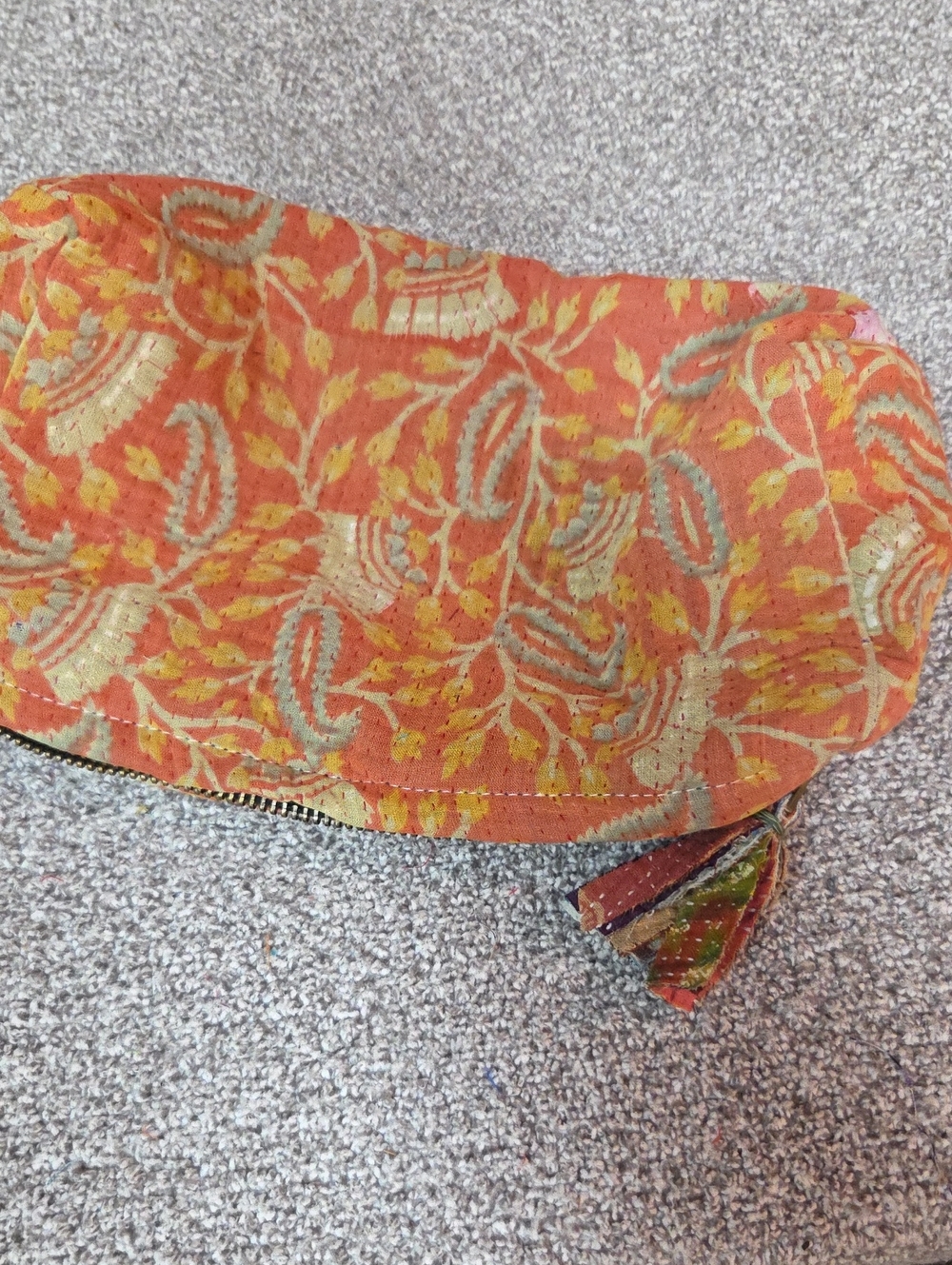 Orange Floral-Print Kantha Pouch #85